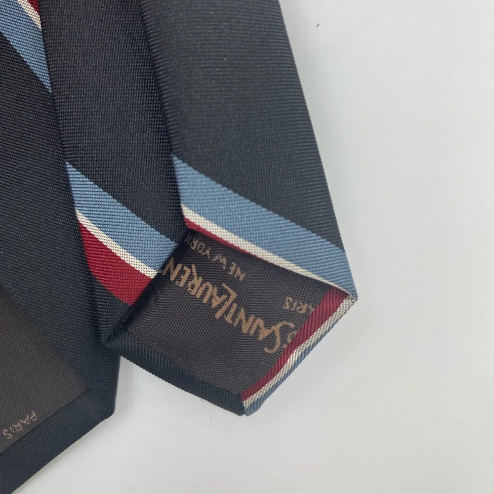 Yves Saint Laurent Black Tie with Red and Blue Stripes - Picture 6 of 7